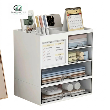 Constructive Office Desktop Organizer with Drawer – Partition Storage Box for Office & Stationery Supplies